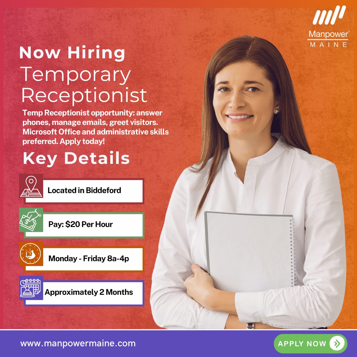 Receptionist Temporary - Biddeford - Web Receptionist Temporary - Biddeford - Web